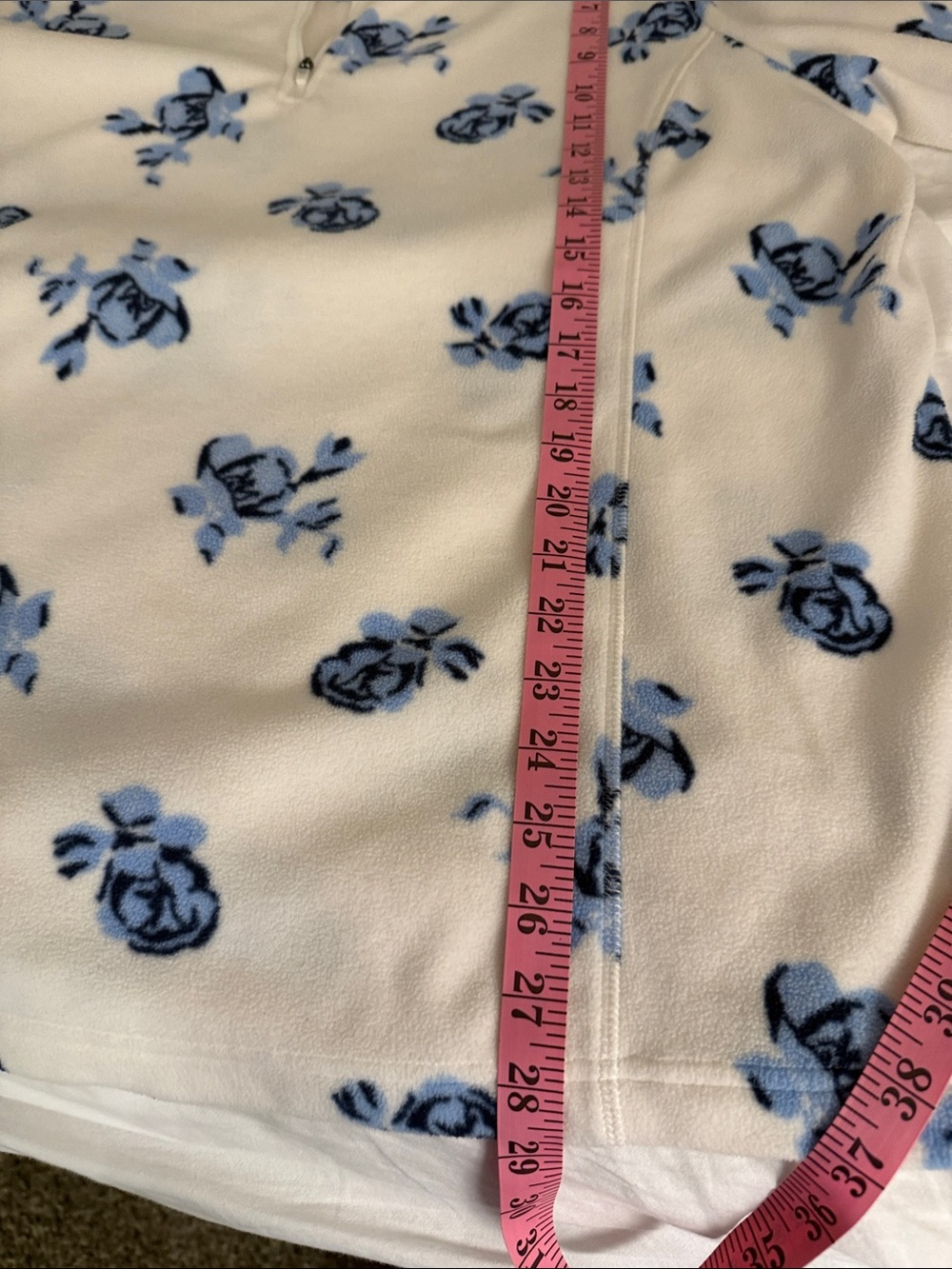 Lands' End White Fleece quarter zip Pullover with Blue Floral Print - Picture 5 of 5